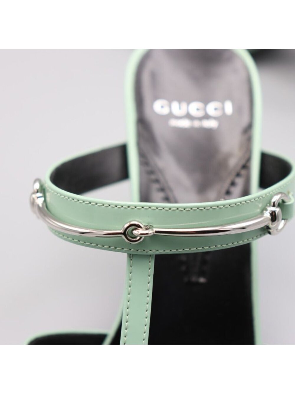 Gucci Regent Pacific Green Leather Slim Horsebit Sandals 38.5 8.5 Square Toe - Picture 12 of 14
